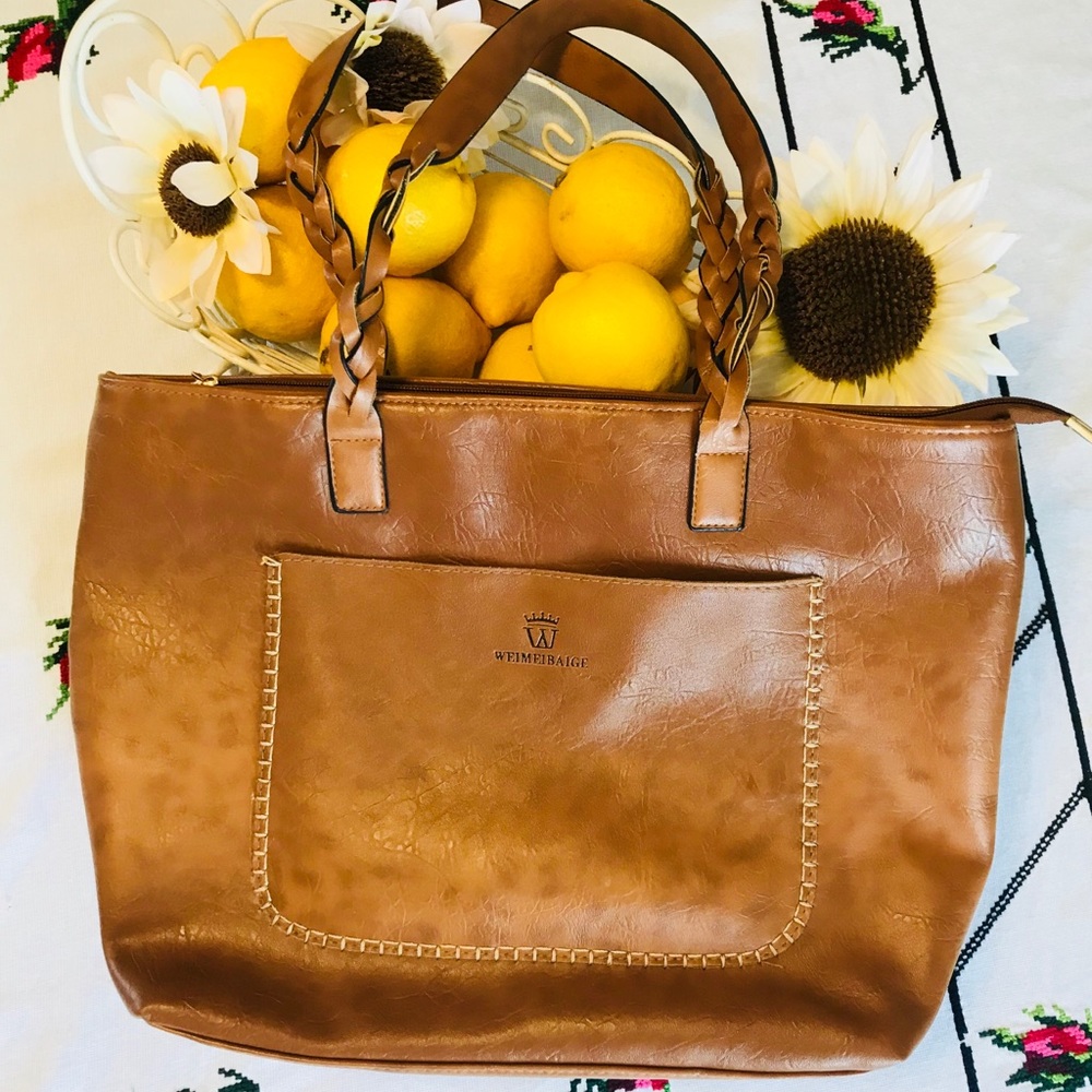 Weimeibaige Authentic Camel Leather Tote